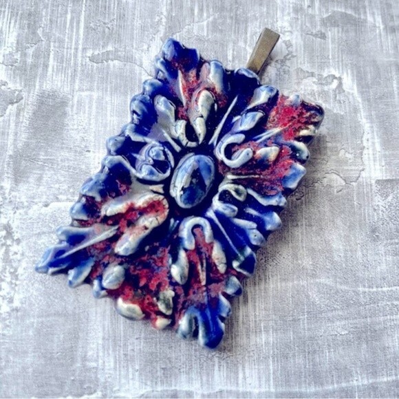 NWOT Ceramic Bohemian Floral Pendant - Handmade one of a kind - Picture 1 of 7